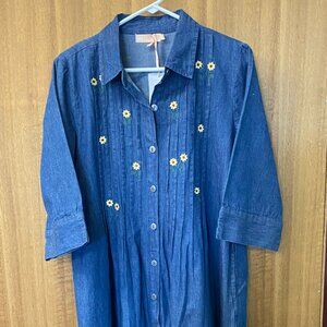 La Cera Denim Dress with Embroidery Size Large